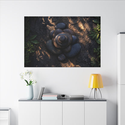 Ma River Stones Canvas Art - Dark Japandi Dark Texture