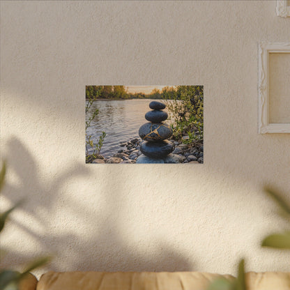 Kintsugi River Stones in Golden Hour | Gold Vein Canvas Art