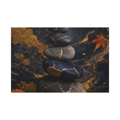 River Stones Autumn Canvas Art | Kintsugi Artful Design