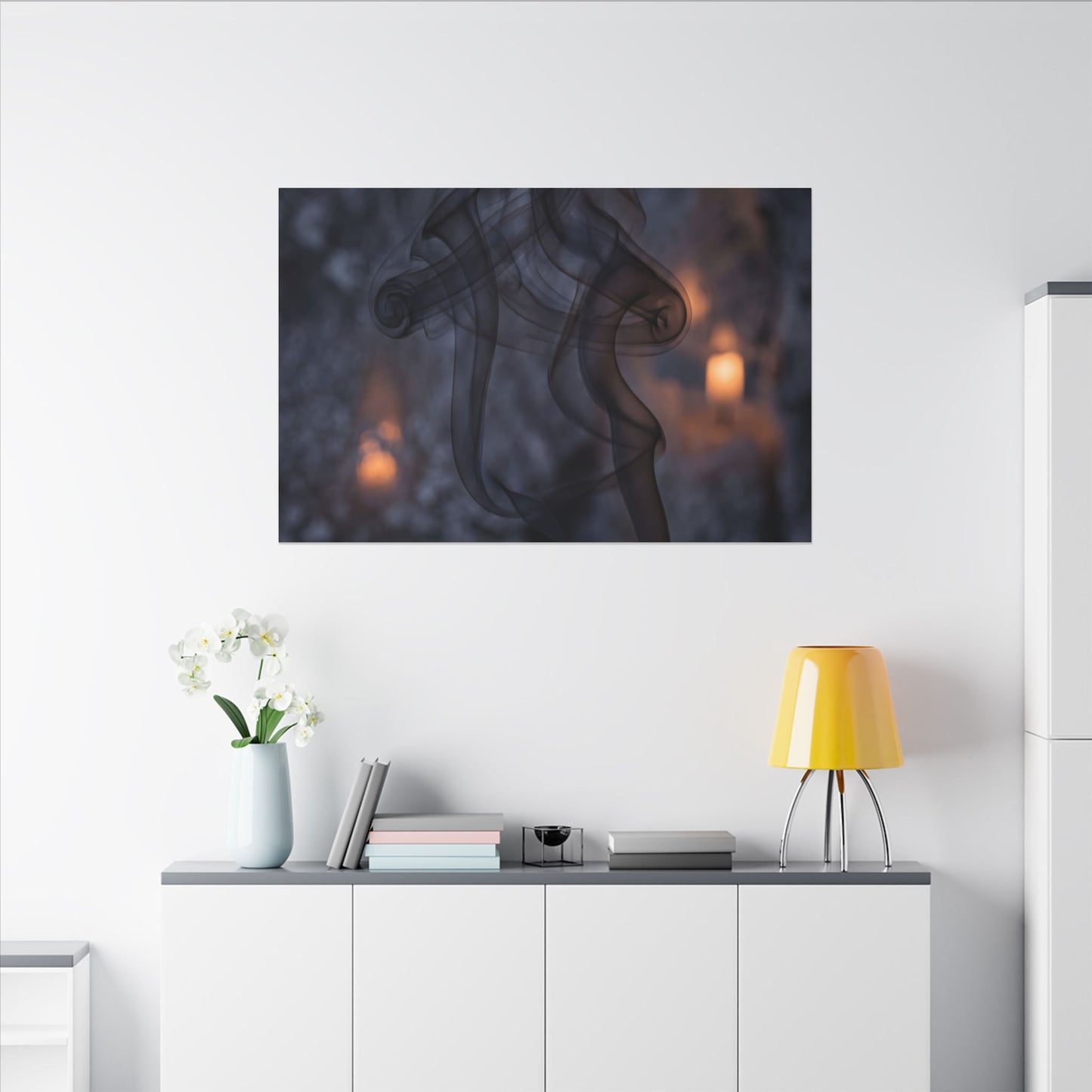 Incense Smoke Winter Canvas Art | Dark Japandi Sophisticated Design