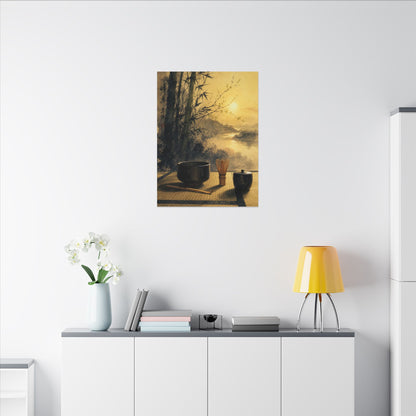 Tea Ceremony Sumi E Canvas Art | Contemplative Zen Art