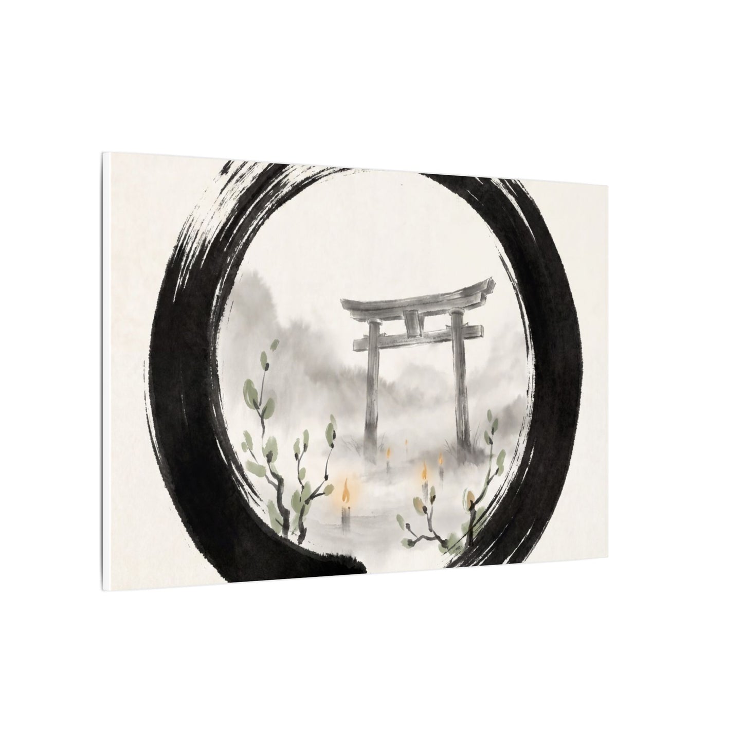 Spring Torii Gate Enso Canvas Art | Tranquil Decor