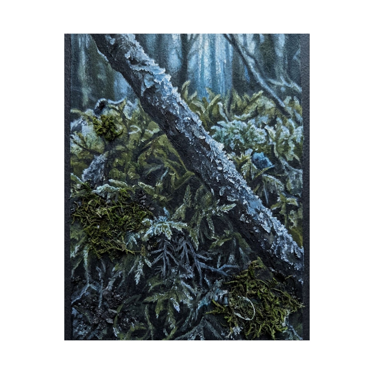 Moonlight Moss Close Up Wall Art Print - Dark Japandi Kanso