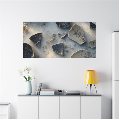 Broken Pottery Canvas Art | Winter Kintsugi Gold Vein Art