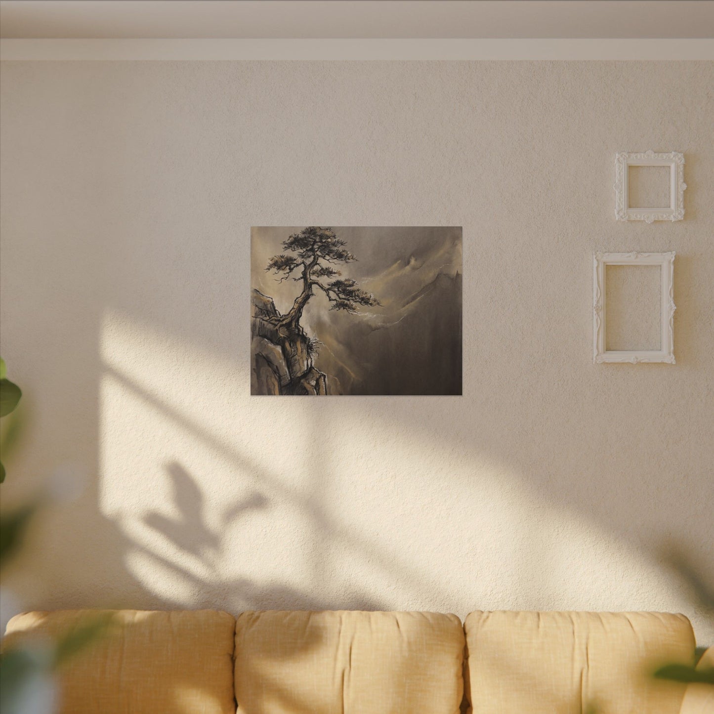 Pine Tree Charcoal Ink Canvas Art | Luxurious Dark Japandi Art