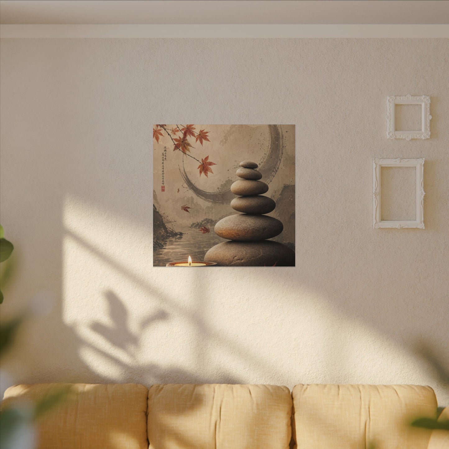 Japandi River Stones in Candlelight | Japanese Pattern Canvas Art