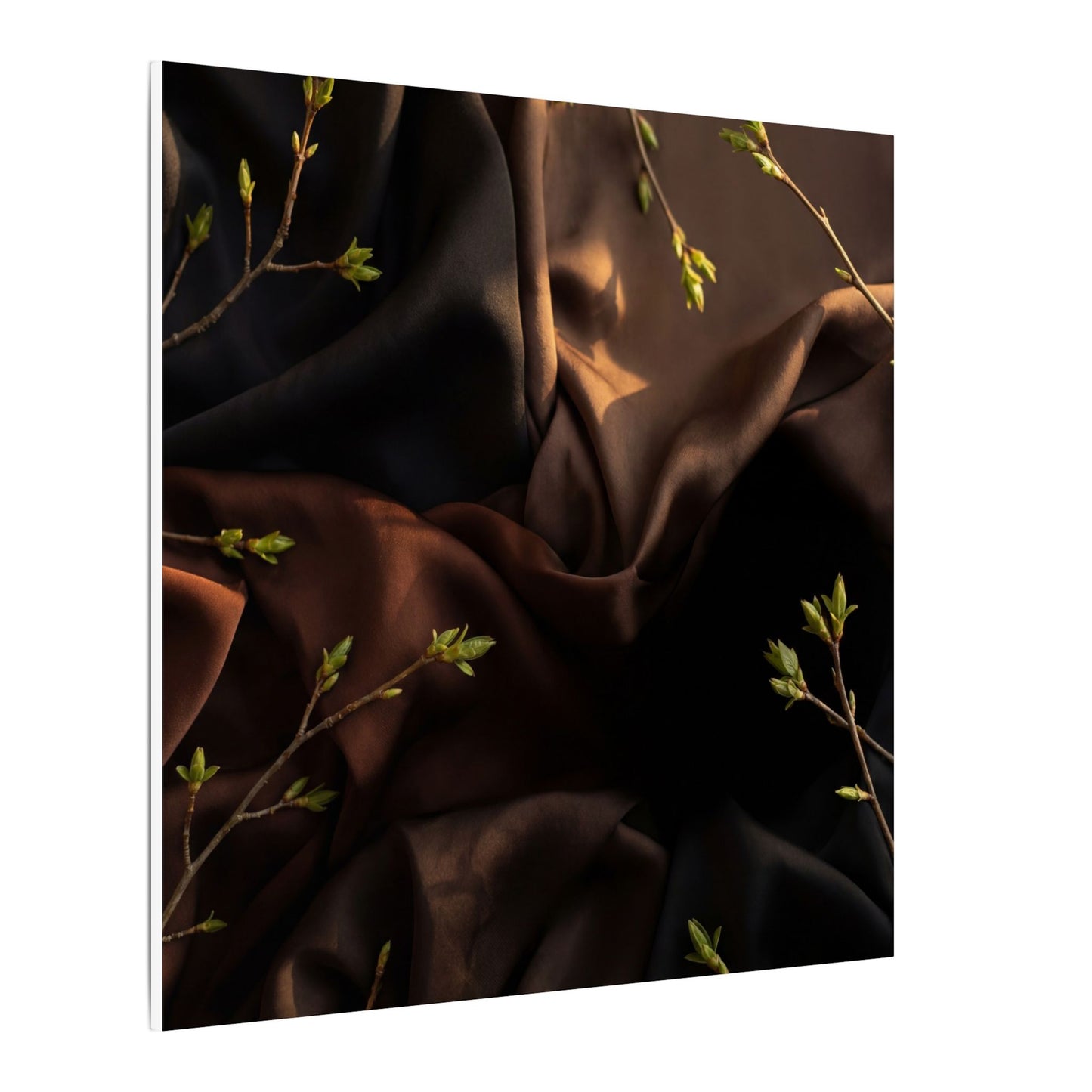 Dark Japandi Silk Drape in Golden Hour | Moody Minimal Canvas Art
