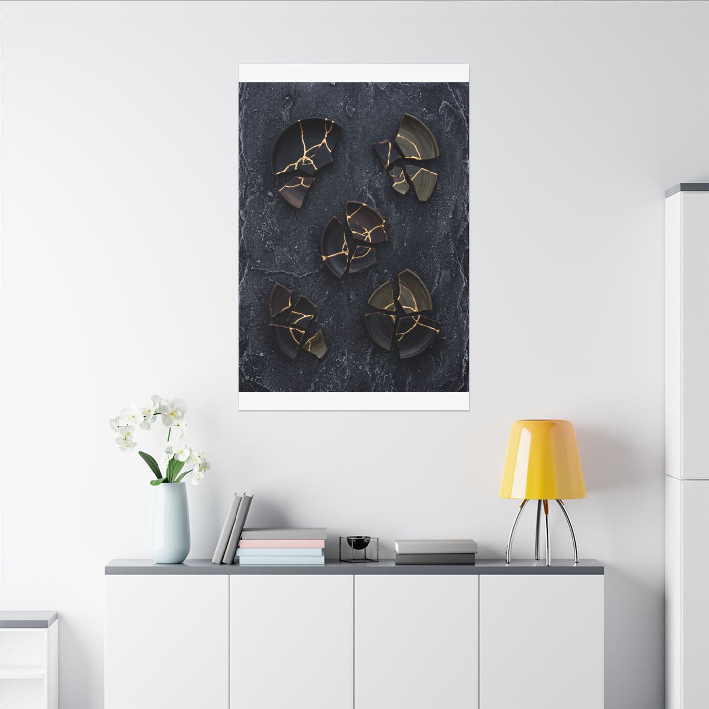 Broken Pottery Canvas Art | Winter Dark Japandi Shadow Zen Art