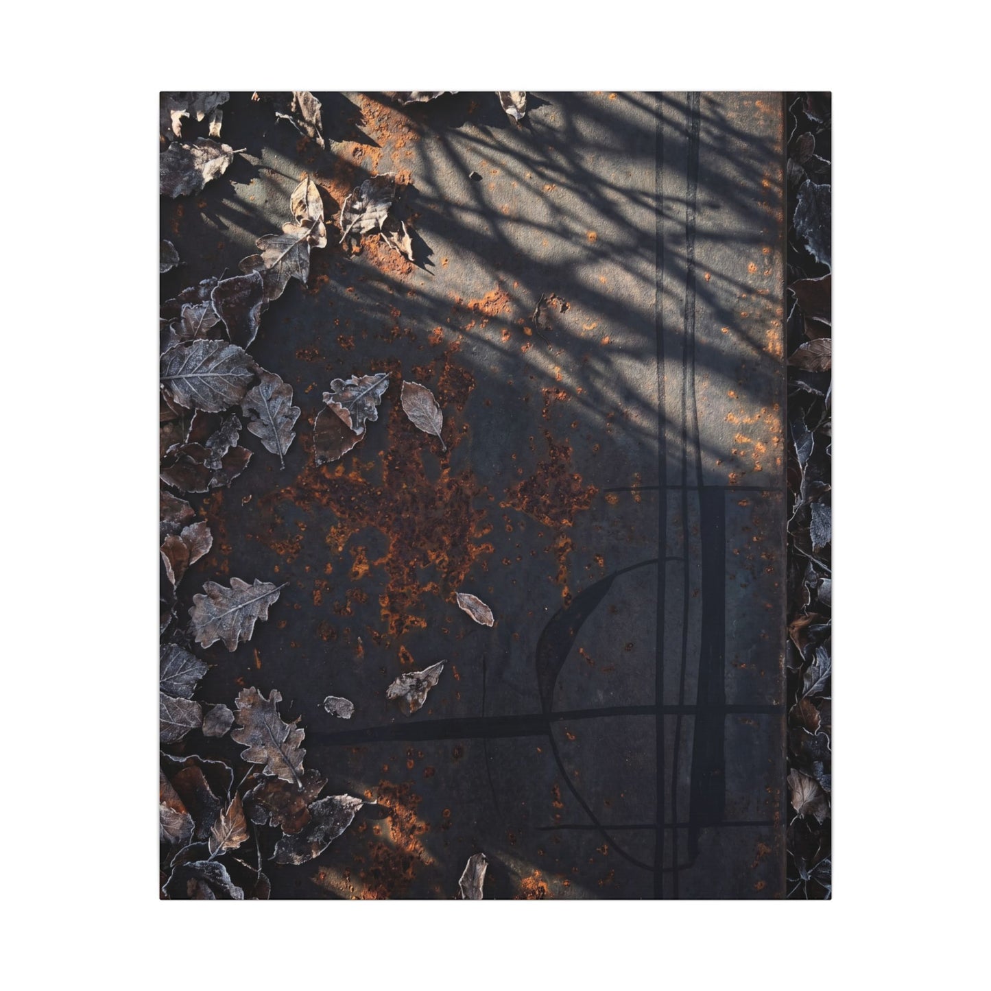 Shibui Rust Patina Canvas Art - Dark Japandi Charcoal Ink