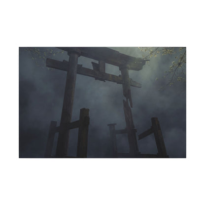 Dark Japandi Torii Gate in Dappled | Moody Minimal Canvas Art Art Print