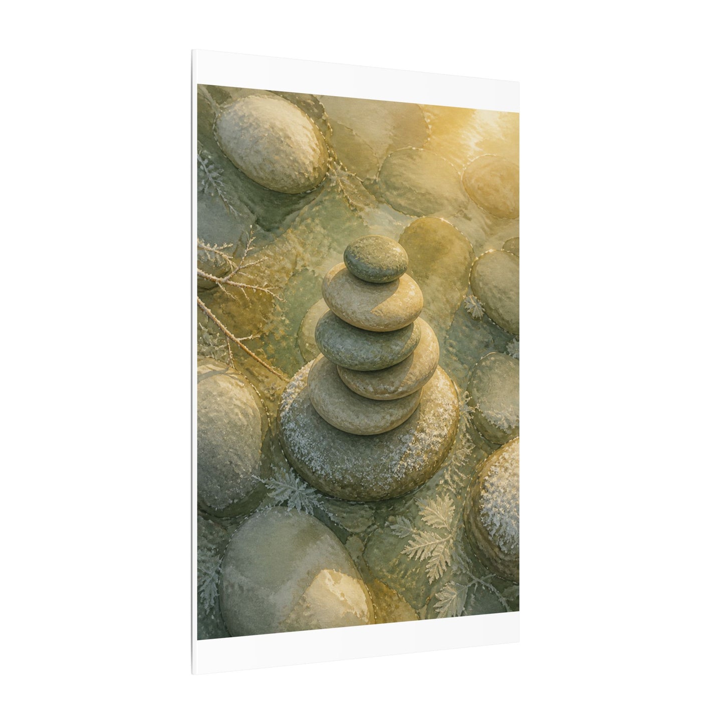 River Stones Watercolor Canvas Art | Elegant Japandi Art