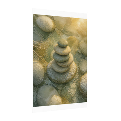 River Stones Watercolor Canvas Art | Elegant Japandi Art