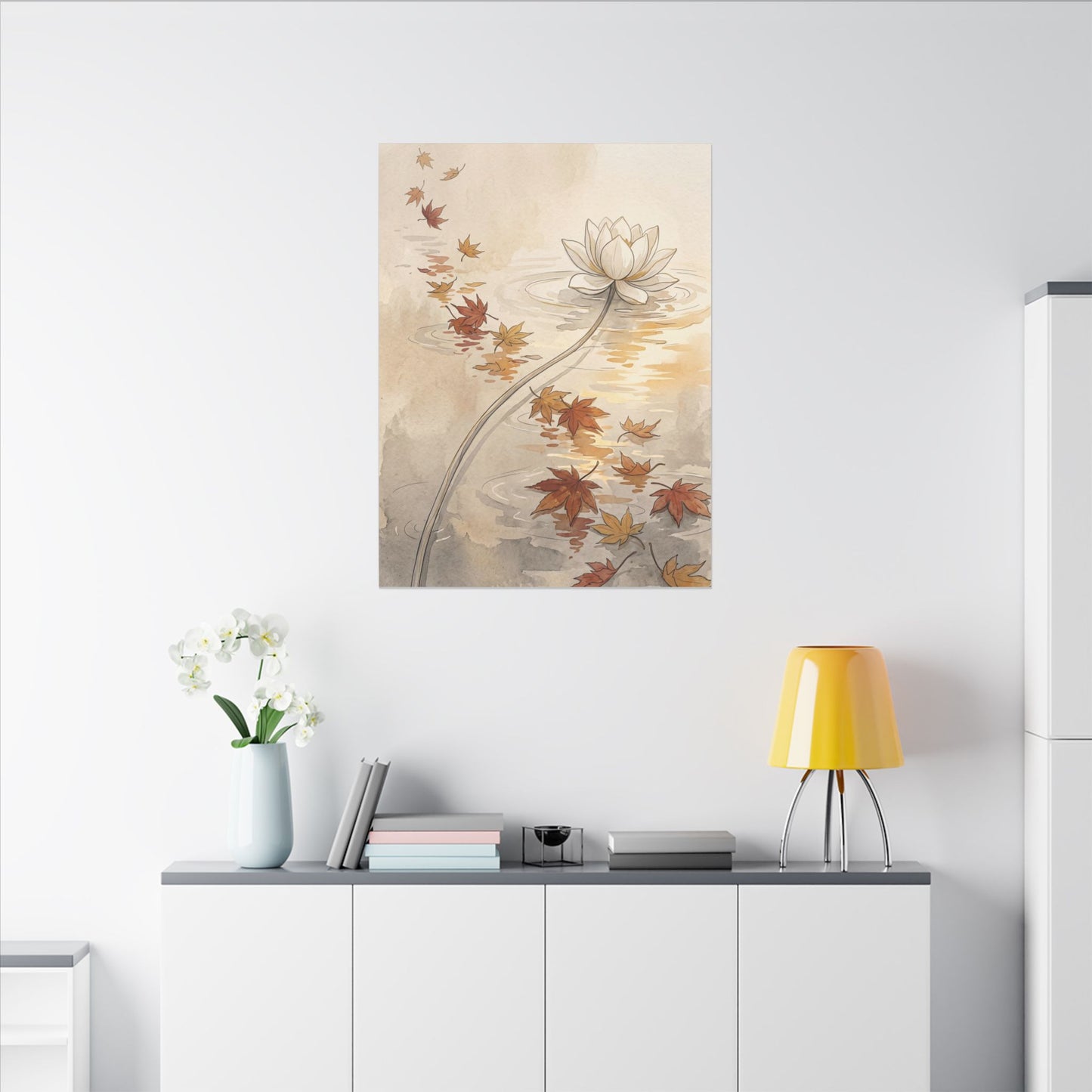 Lotus Flower Canvas Art | Autumn Japandi Minimal Line Art