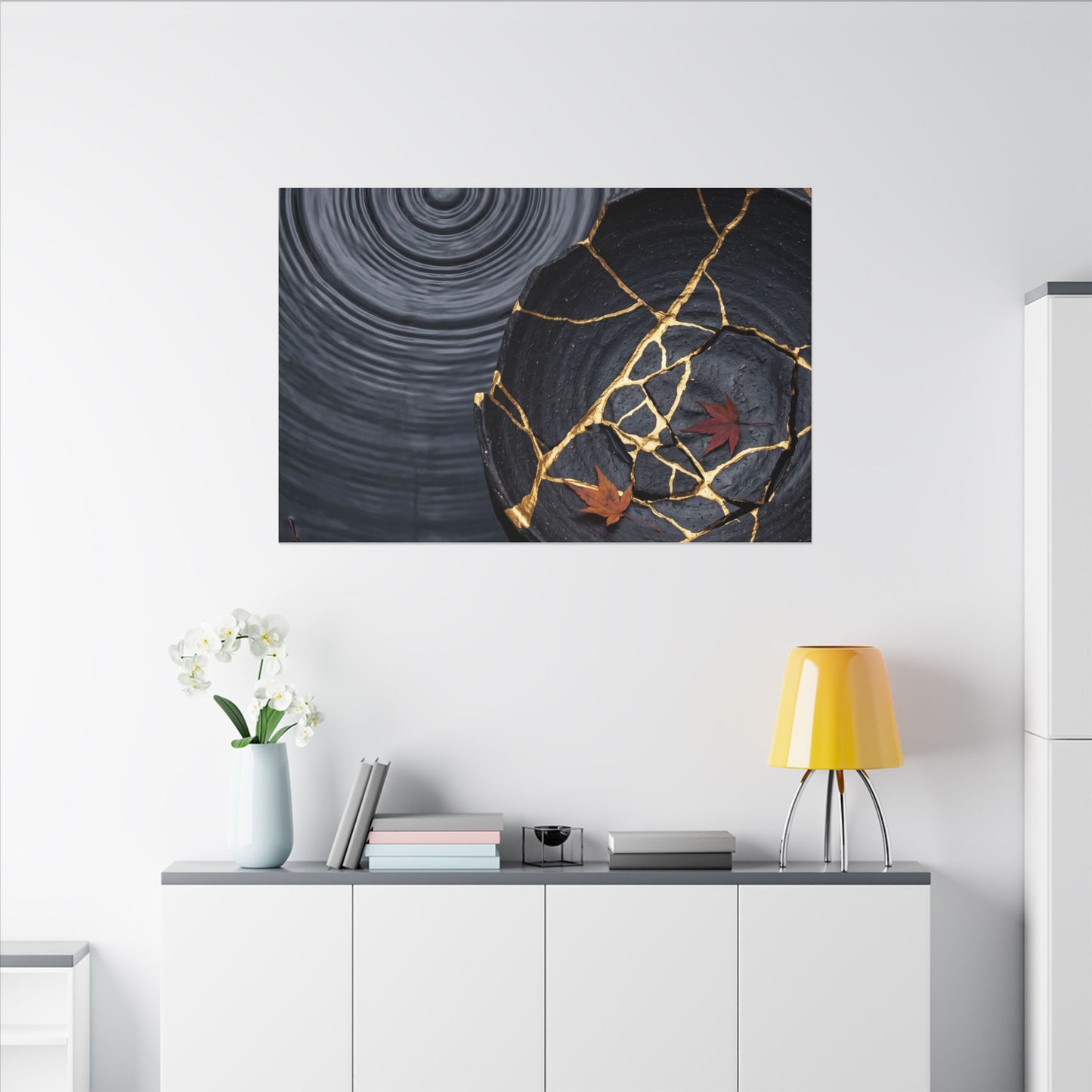 Philosophical Water Ripple Canvas Art - Gold Repair Kintsugi