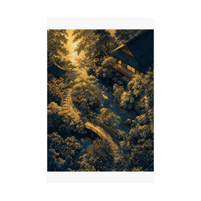 Moonlit Garden Ukiyo E Inspired Wall Art Print | Calm Zen Art