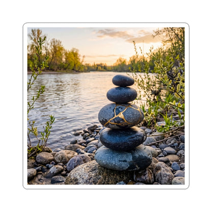 Kintsugi River Stones in Golden Hour | Gold Vein Sticker