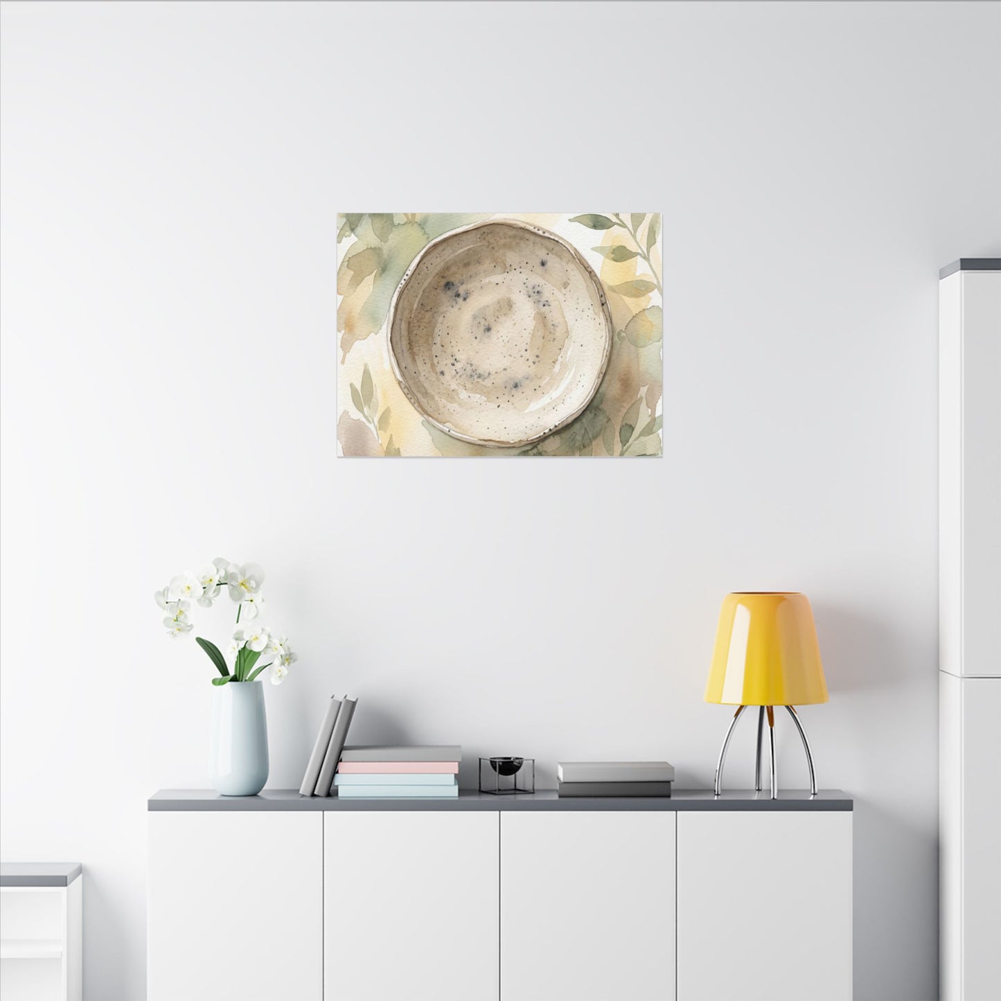 Ceramic Bowl Watercolor Canvas Art | Warm Japandi Art