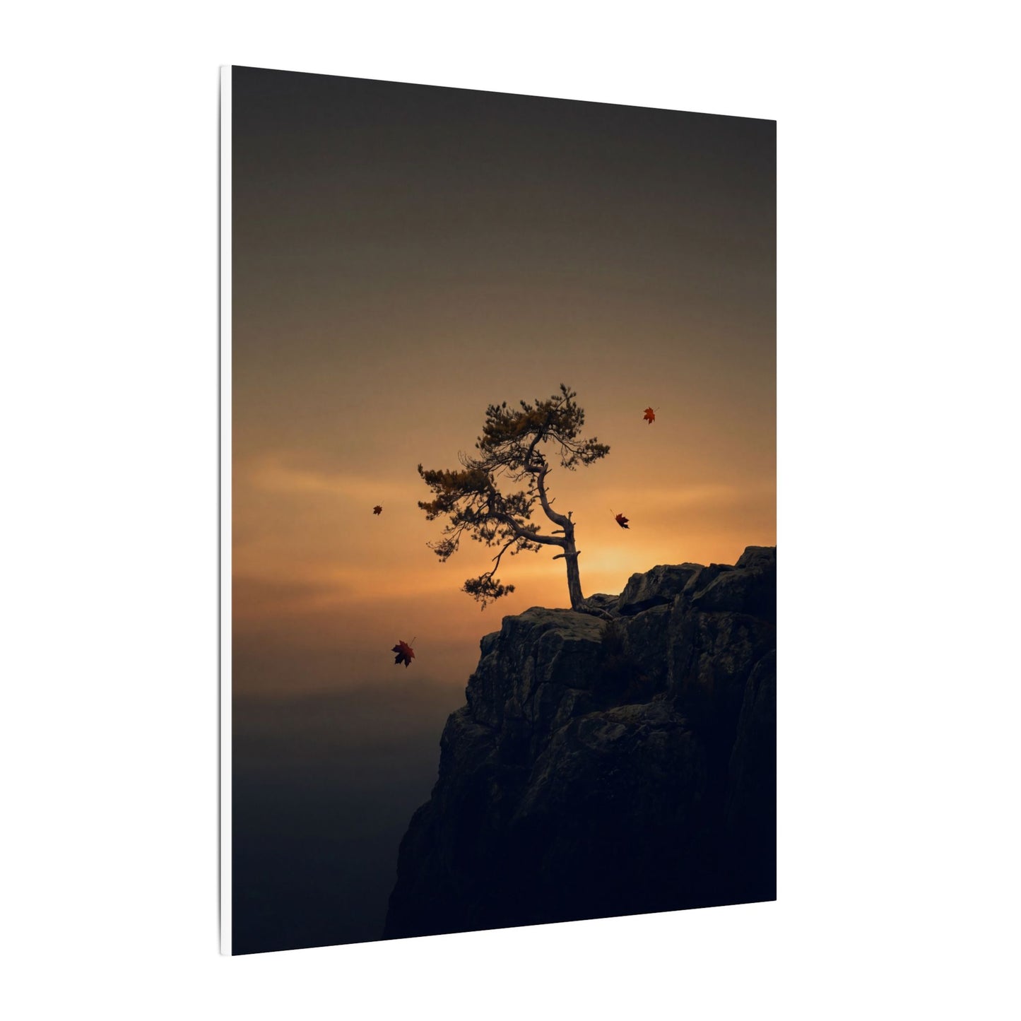 Dark Japandi Pine Tree in Golden Hour | Moody Minimal Canvas Art