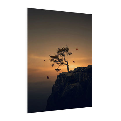 Dark Japandi Pine Tree in Golden Hour | Moody Minimal Canvas Art