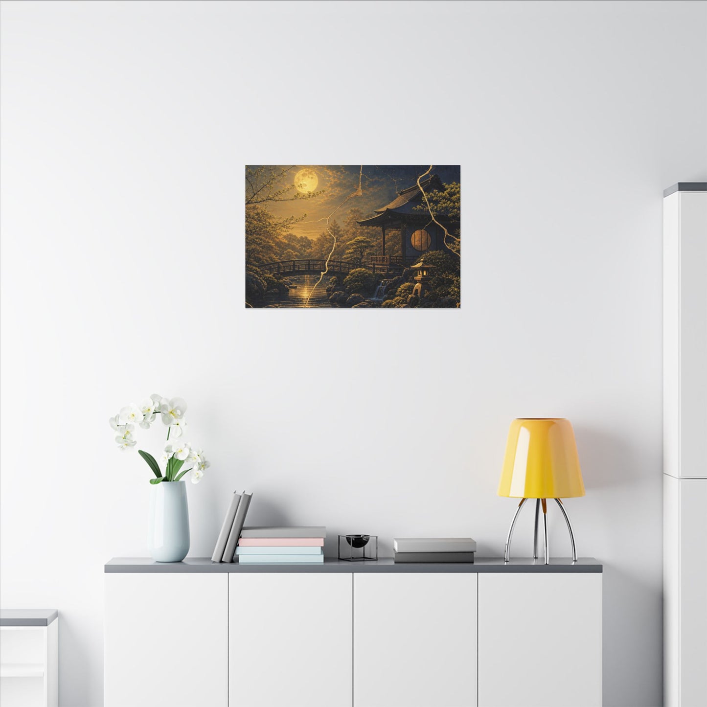 Spring Moonlit Garden Gold Vein Canvas Art | Resilient Decor