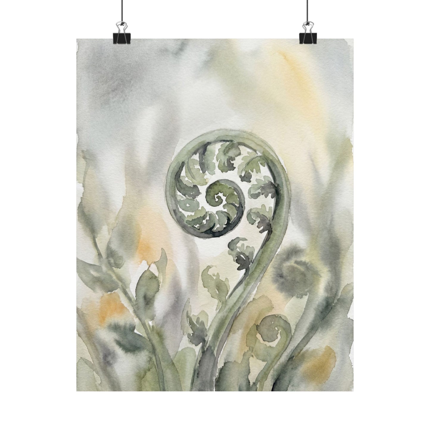Fern Unfurling Watercolor Wall Art Print | Earthy Japandi Art