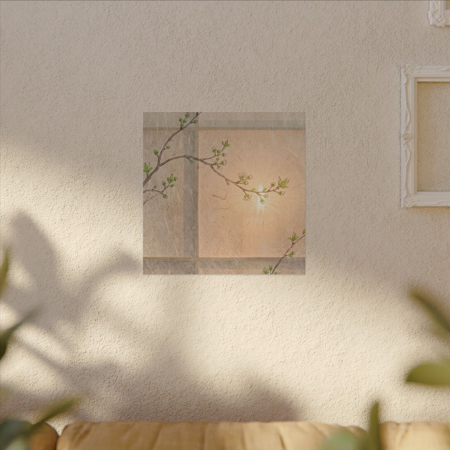 Warm Shoji Screen Canvas Art - Minimal Line Japandi