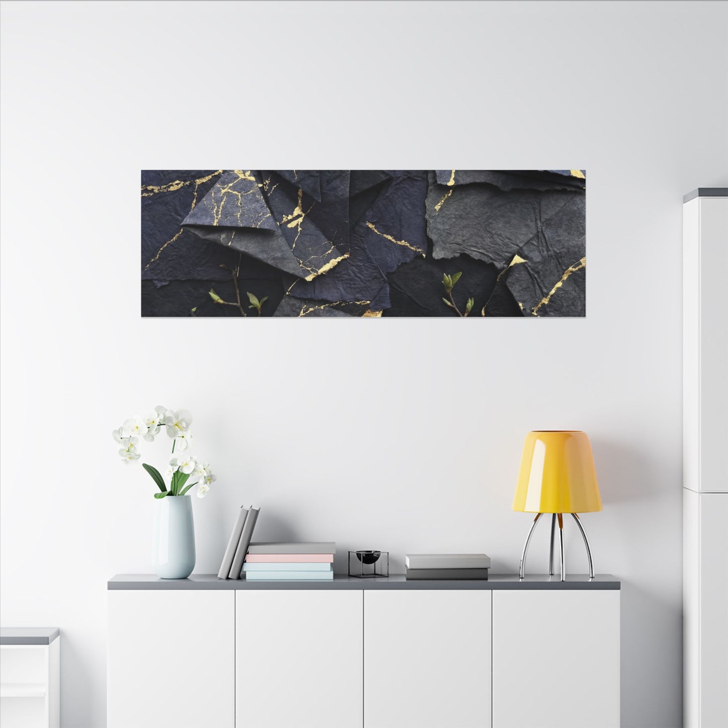 Beautiful Paper Fold Canvas Art - Crackle Gold Kintsugi
