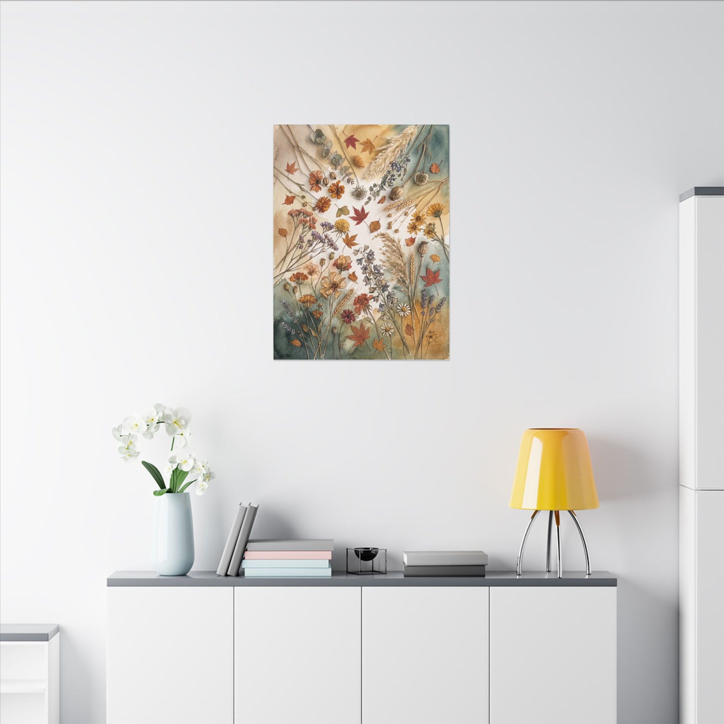 Dried Flowers Canvas Art | Autumn Japandi Watercolor Art
