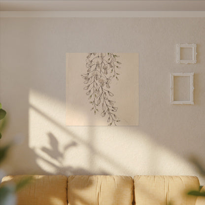 Japandi Wisteria in Golden Hour | Minimal Line Canvas Art