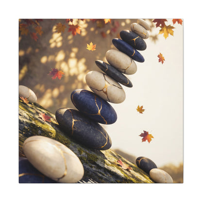 Ma River Stones Canvas Art - Kintsugi Gold Vein