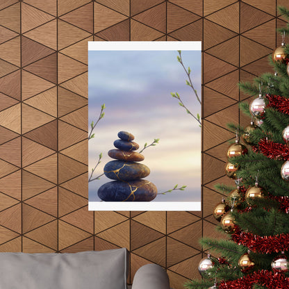 Spring River Stones Gold Vein Wall Art Print | Beautiful Decor