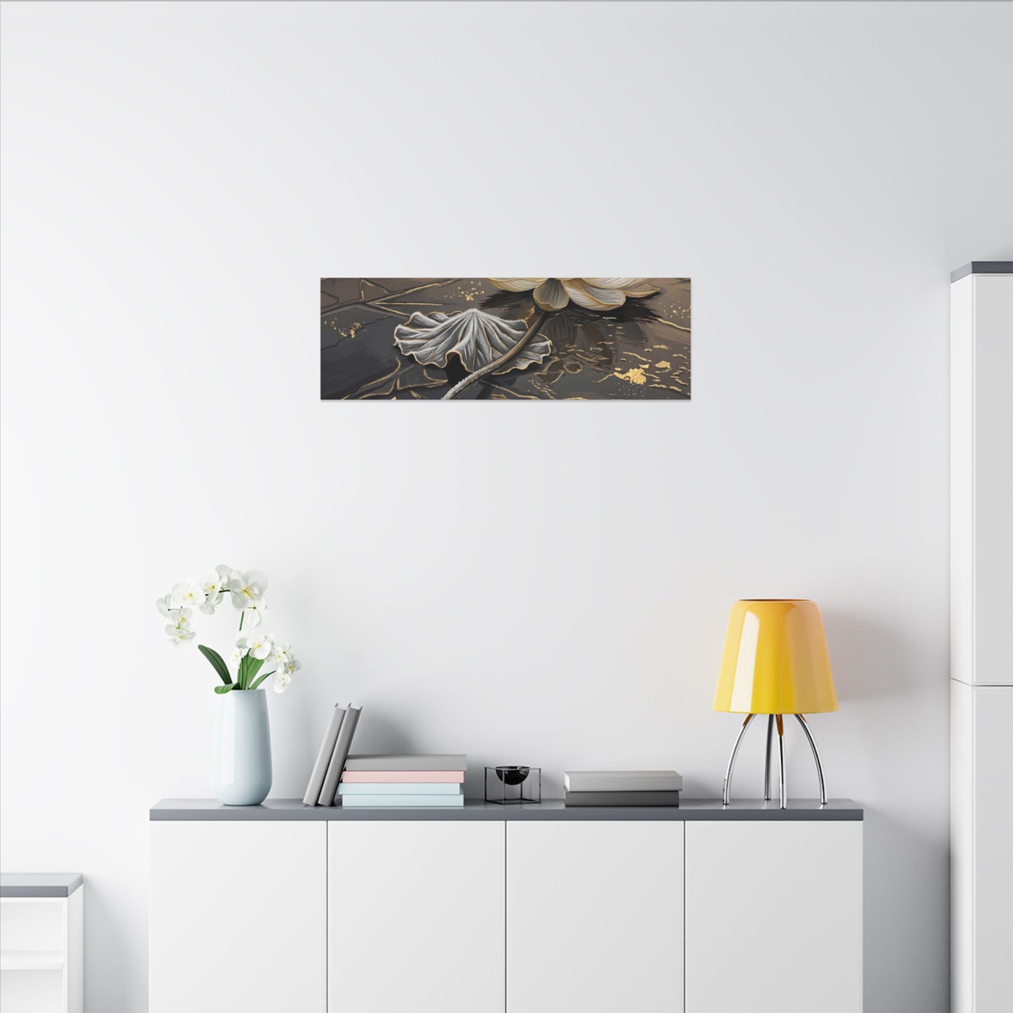 Kintsugi Lotus Flower in Golden Hour | Gold Vein Canvas Art