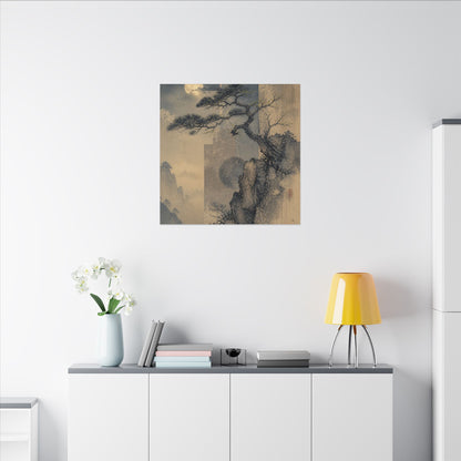 Japandi Pine Tree in Moonlight | Japanese Pattern Canvas Art