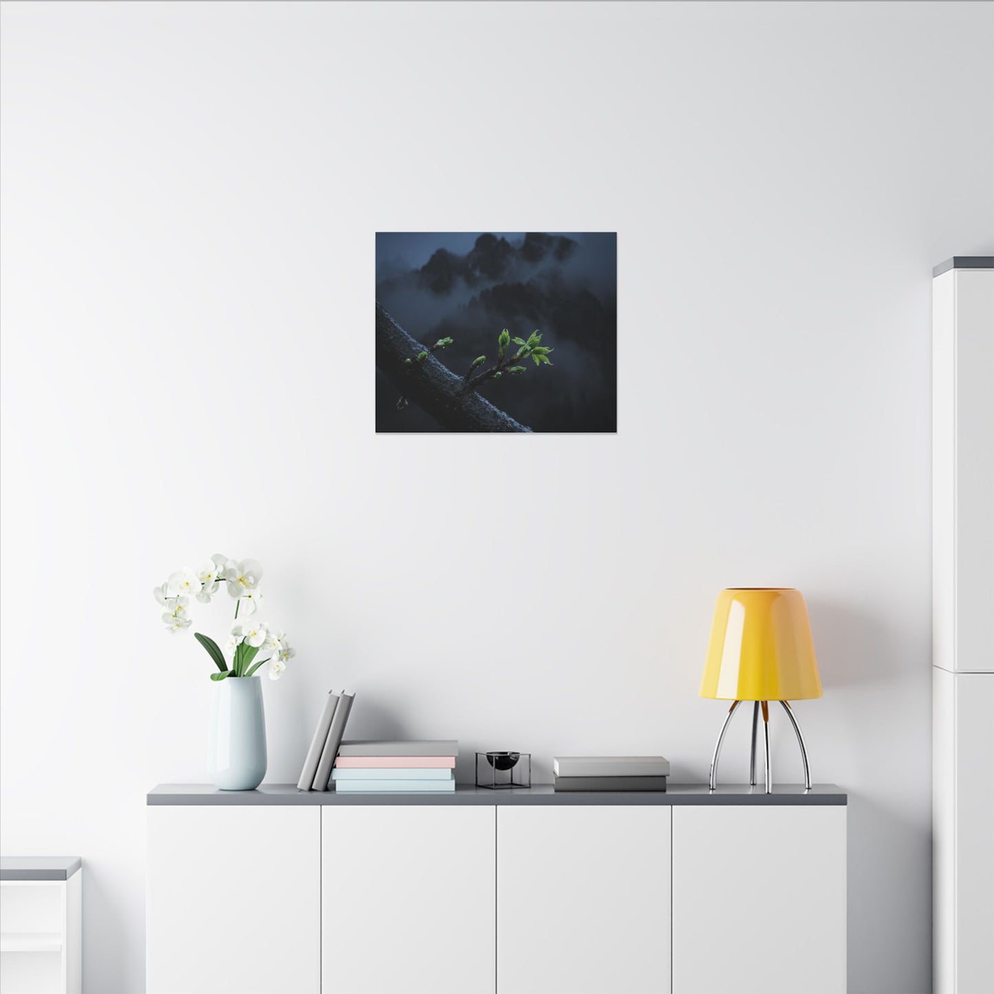 Moonlight Mountain Mist Canvas Art - Dark Japandi Kanso