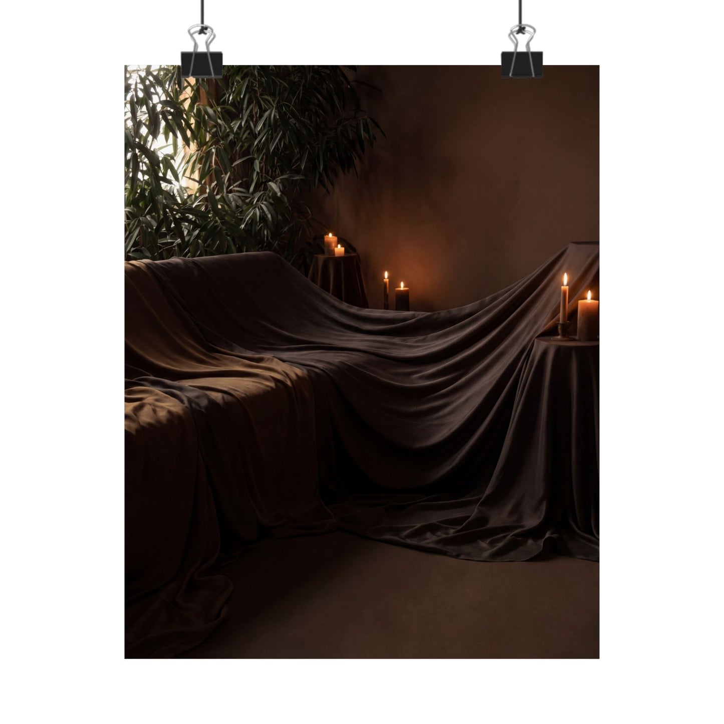 Candlelight Silk Drape Wall Art Print - Dark Japandi Ma