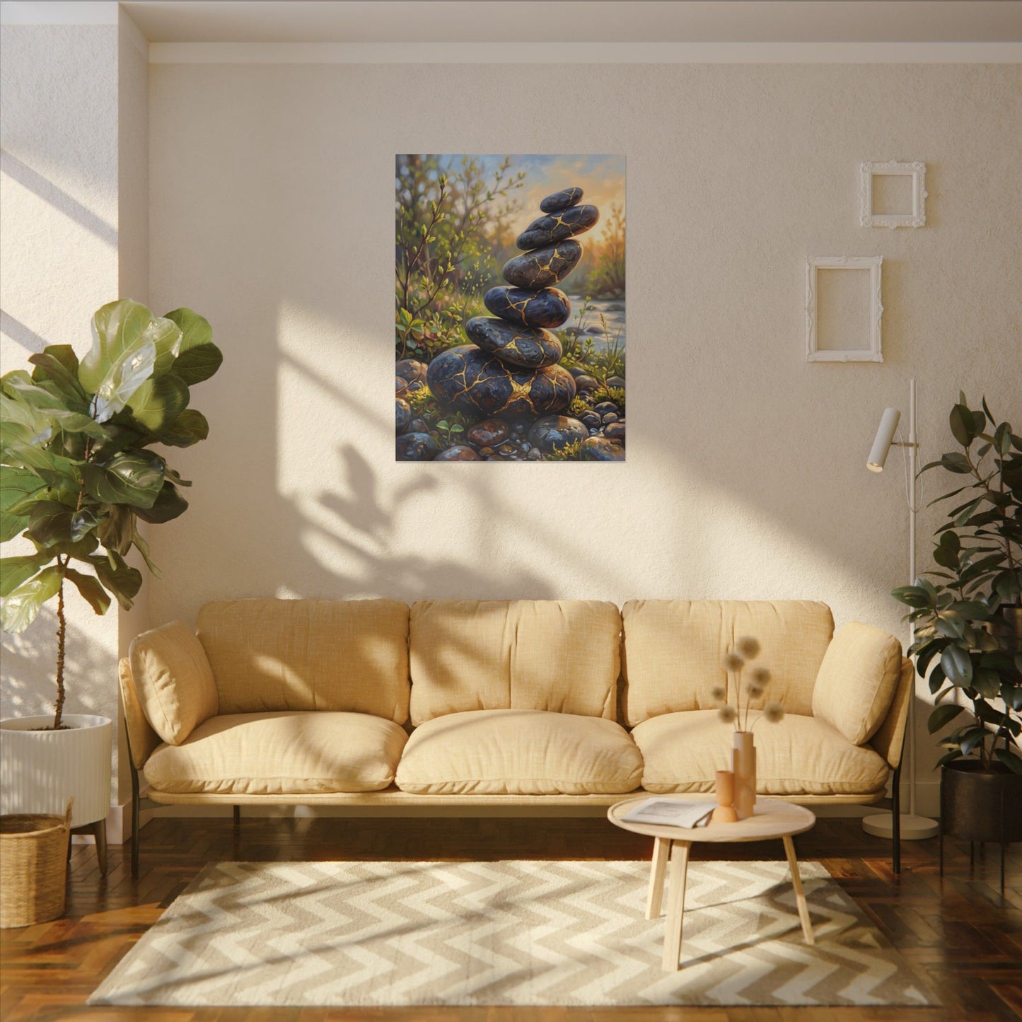 Spring River Stones Gold Repair Canvas Art | Healing Decor