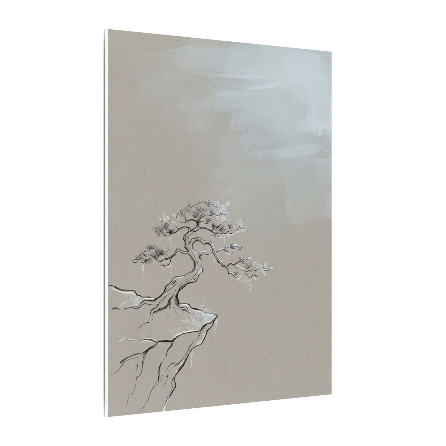 Pine Tree Minimal Line Canvas Art | Warm Japandi Art