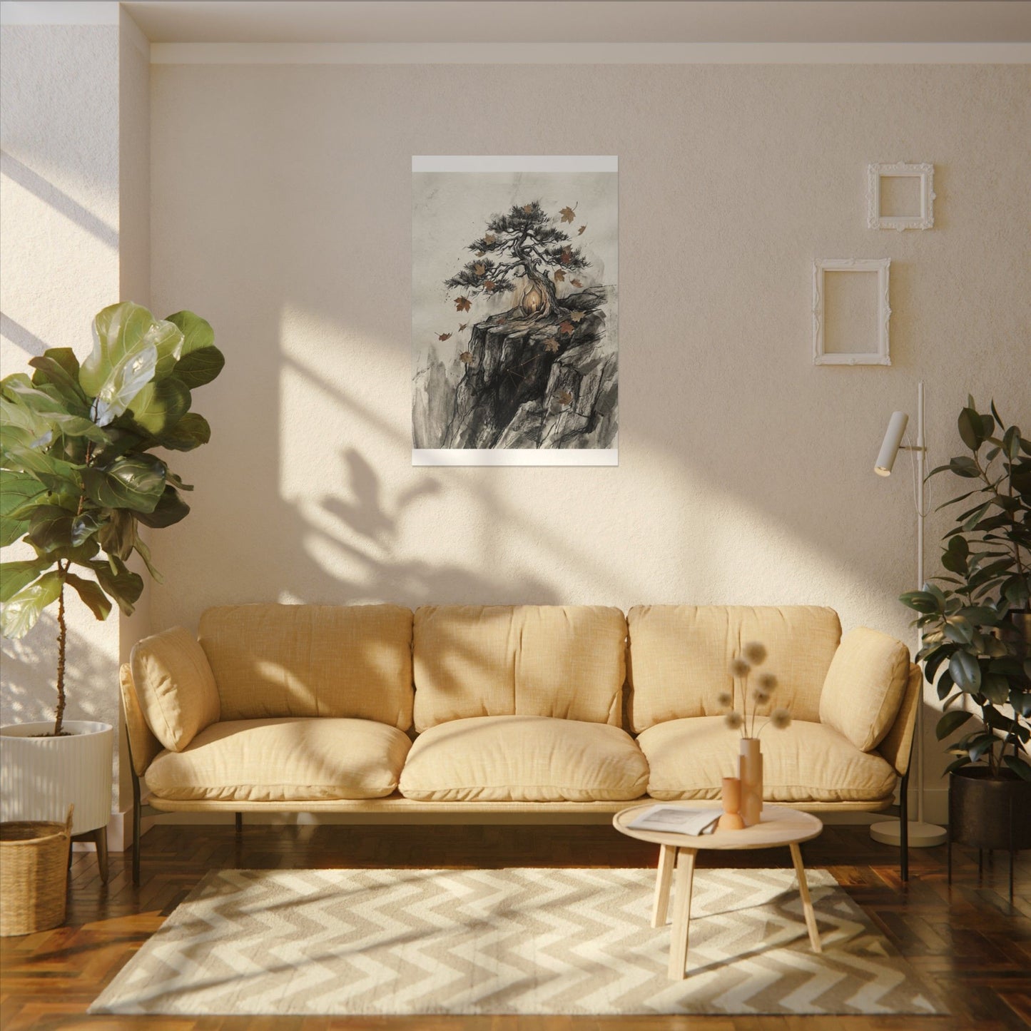 Pine Tree Autumn Canvas Art | Japandi Earthy Design