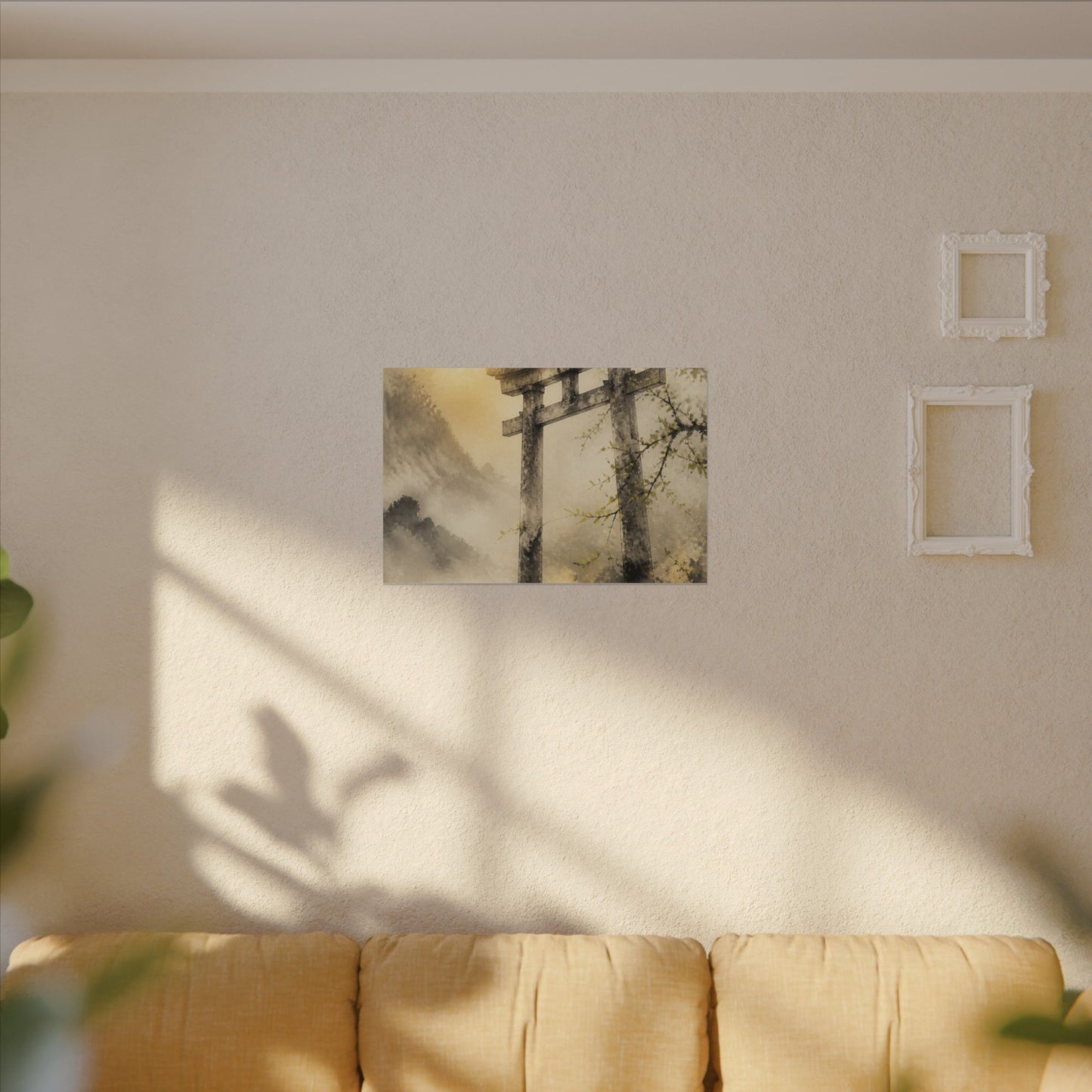 Spring Torii Gate Sumi E Canvas Art | Tranquil Decor