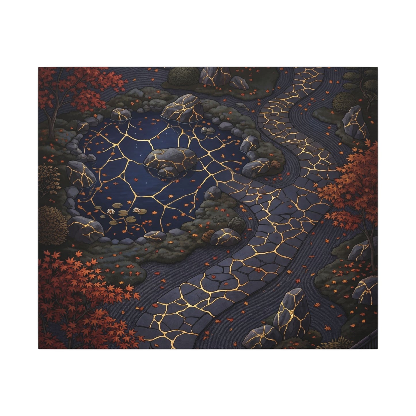 Moonlit Garden Gold Vein Canvas Art | Resilient Kintsugi Art