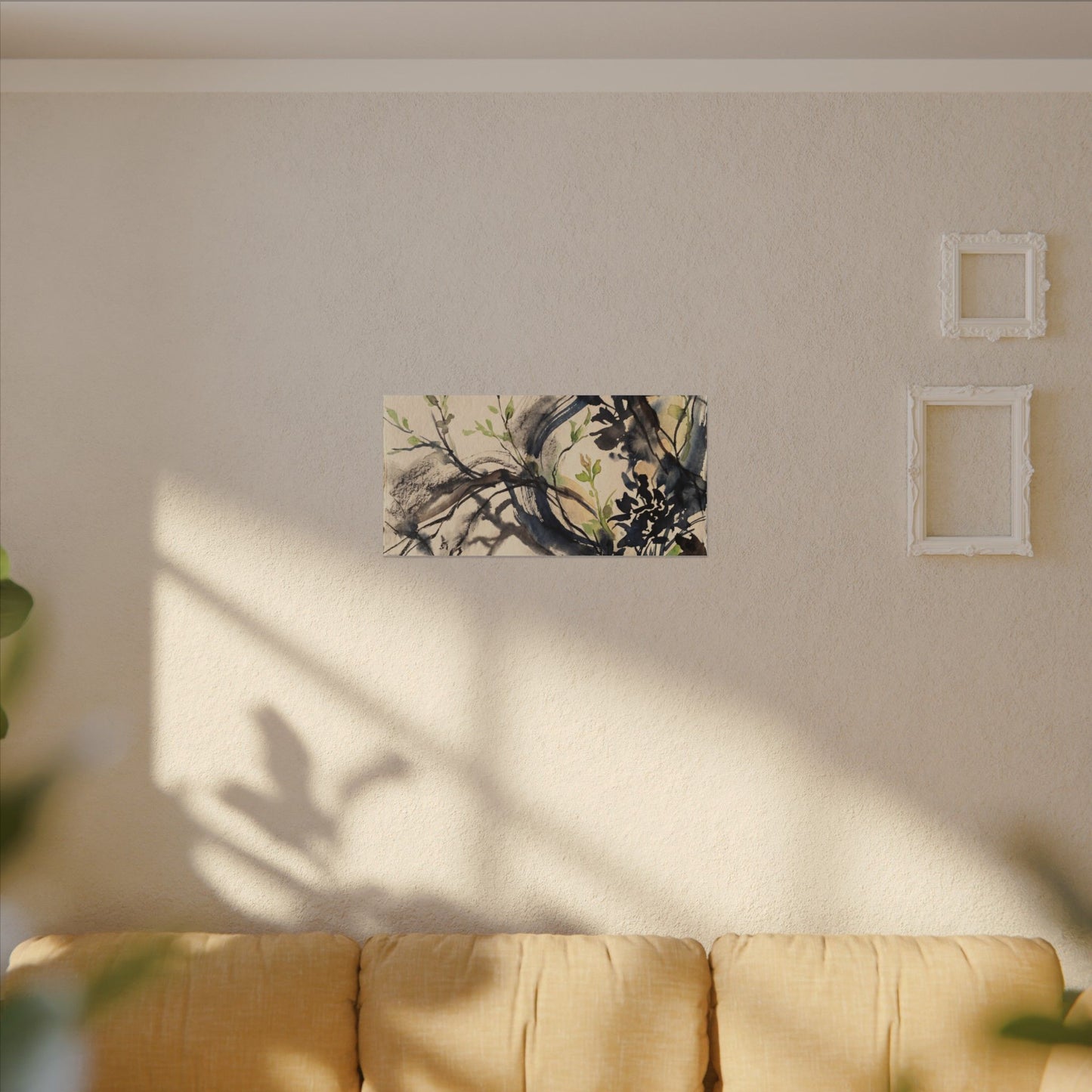 Ma Shadow Play Canvas Art - Dark Japandi Charcoal Ink