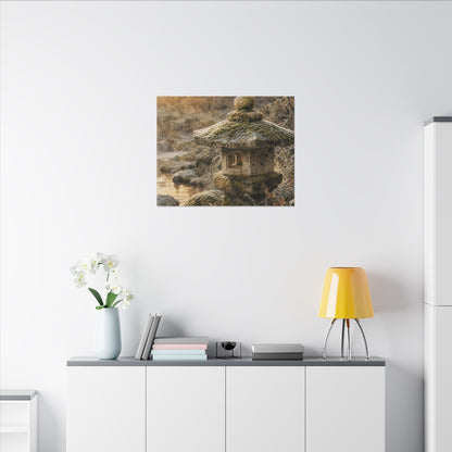 Winter Stone Lantern Watercolor Canvas Art | Earthy Decor