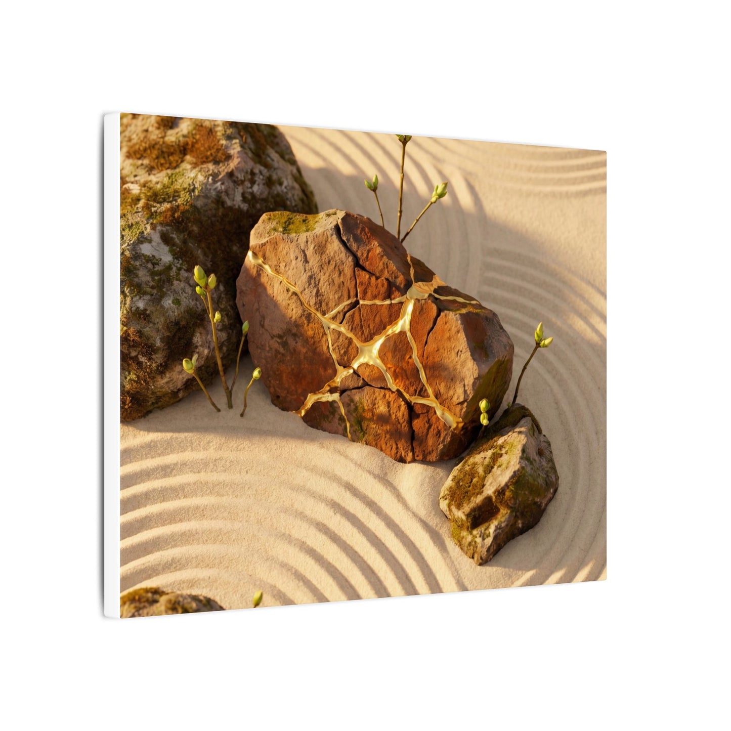 Kanso Rock Garden Canvas Art - Kintsugi Crackle Gold