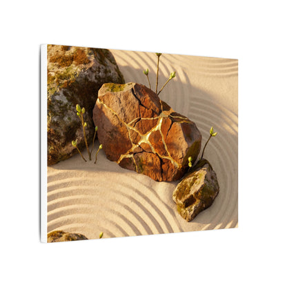 Kanso Rock Garden Canvas Art - Kintsugi Crackle Gold