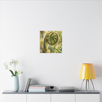 Japandi Fern Unfurling in Dappled | Watercolor Canvas Art