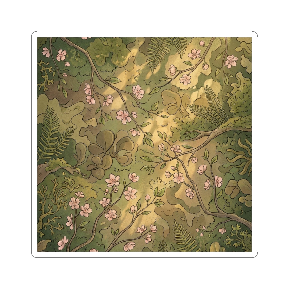 Summer Cherry Blossom Forest Whimsy Sticker | Rustic Decor