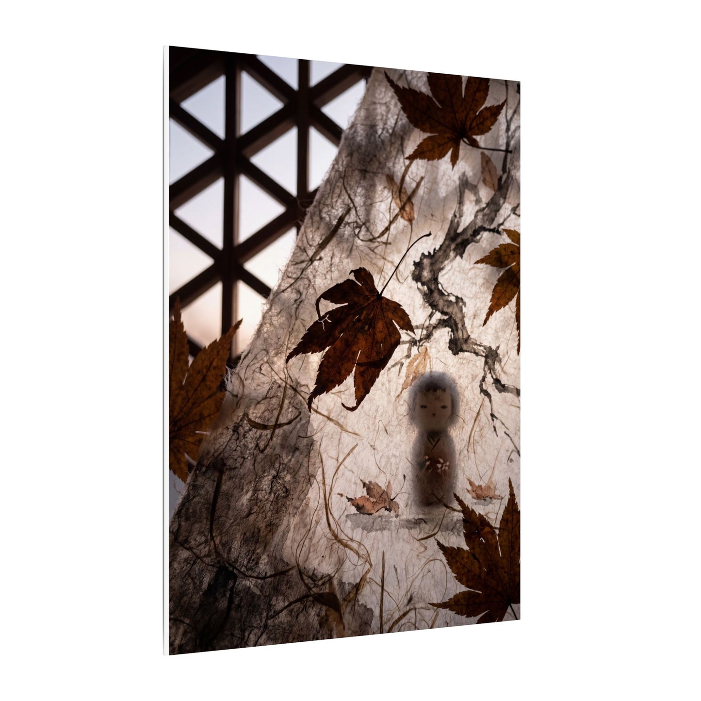 Shoji Screen Autumn Canvas Art | Dark Japandi Atmospheric Design