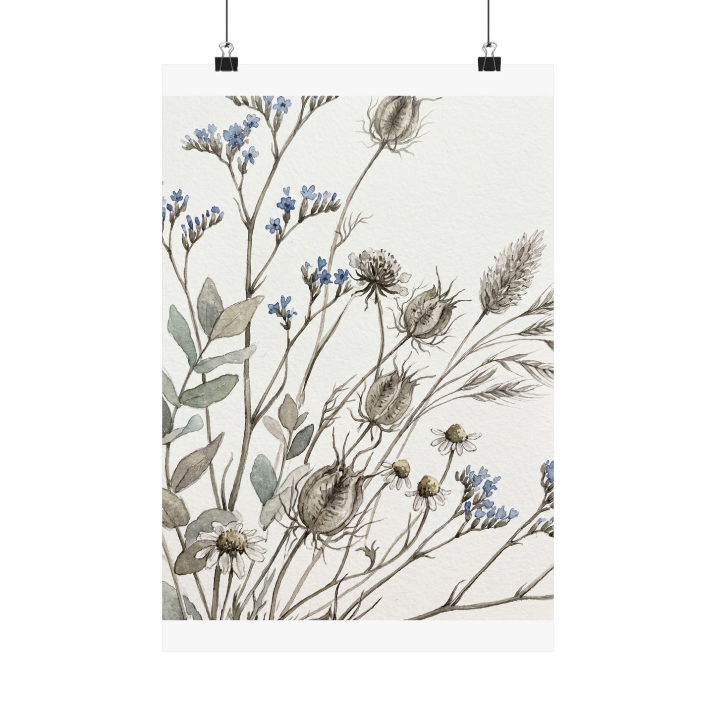 Elegant Dried Flowers Wall Art Print - Watercolor Japandi