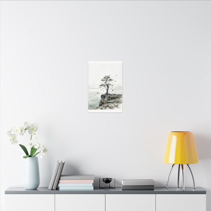 Japandi Pine Tree in Overcast | Watercolor Canvas Art