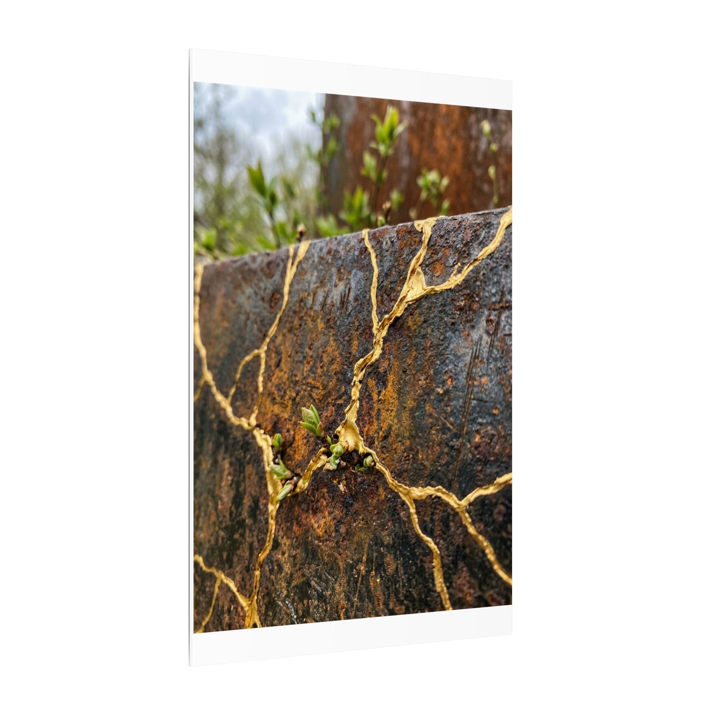 Mono No Aware Rust Patina Canvas Art - Kintsugi Gold Repair